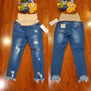 Blue Savvy Maternity Distressed Denim Jeans Size Medium